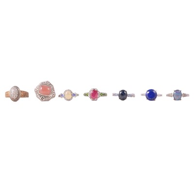 Lot 393 - Twenty-eight gemset silver and white metal rings, mostly new and unworn.