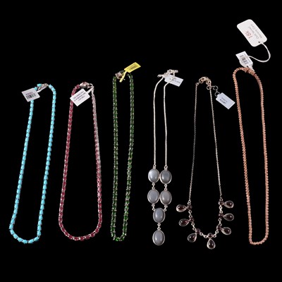 Lot 405 - Six gemset silver and white metal necklaces. new and unworn.