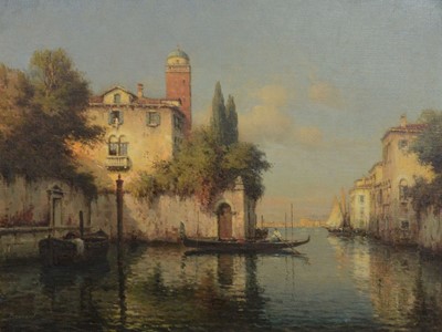 Lot 137 - Antoine Bouvard (1875-1957) A Venetian canal in sunlight