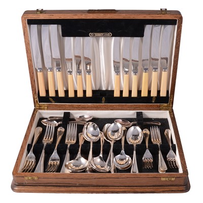 Lot 81 - Victorian oak canteen case, and two cased canteens