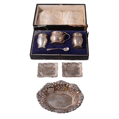 Lot 164 - Three silver dishes and a cruet set