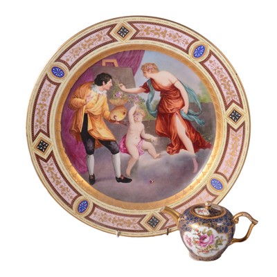 Lot 40 - Large Royal Vienna cabinet plate; and miniature Meissen style teapot