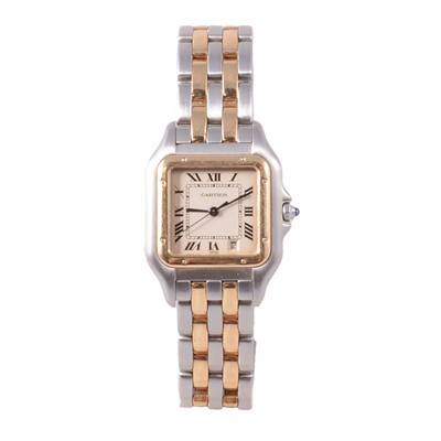 Lot 330 - Cartier - a Panthere bi-colour quartz bracelet wristwatch.