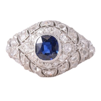 Lot 1 - An Art Deco sapphire and diamond ring.