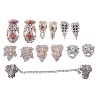 Lot 421 - Nineteen pairs of Art Deco and later paste set dress clips.
