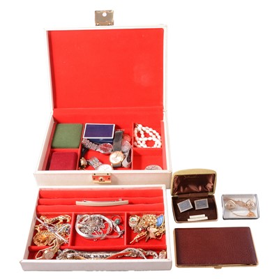 Lot 446 - A collection of silver, white metal, and costume jewellery, and wristwatches.