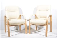 Lot 592 - Ten contemporary cream leather and birch ply...