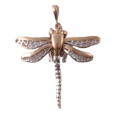 Lot 202 - A 9 carat yellow and white gold articulated dragonfly pendant.