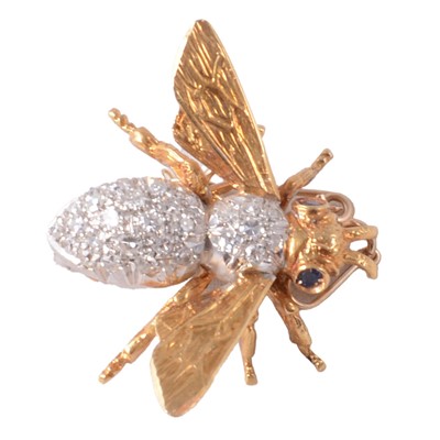 Lot 136 - A diamond and sapphire bee / fly brooch.