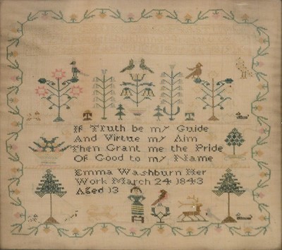 Lot 206 - 19th century silk needlework panel, and two samplers