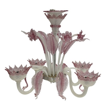 Lot 355 - Attributed to Murano, a pink tinted glass chandelier