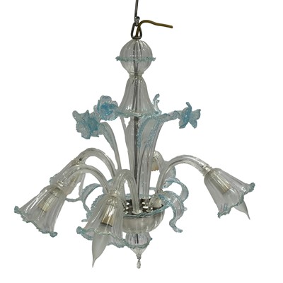 Lot 354 - Attributed to Murano, blue tinted glass chandelier