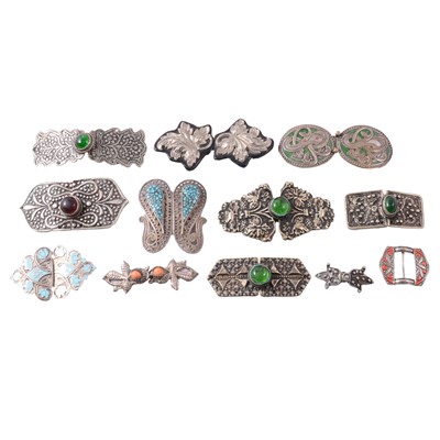 Lot 420 - Twelve metal buckles, some gemstone / paste set.