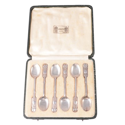 Lot 99 - Archibald Knox for Liberty & Co, a set of six silver Art Nouveau teaspoons