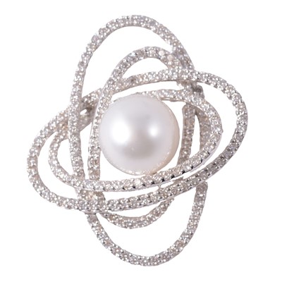 Lot 184 - A cultured pearl and diamond pendant.