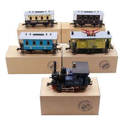 Lot 46 - ETS, O-gauge electric model railway, 0-4-0 steam locomotive 'HOESCH', and four cars