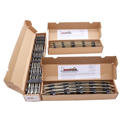 Lot 48 - Shoebox of Merkur 3-rail O-gauge track, and three boxes of Maldon Rail Centre track