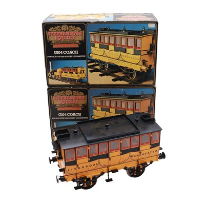 Lot 53 - Hornby, three 3 1/2 inch gauge Passenger coaches for the 'Stephenson's Rocket'