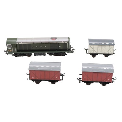 Lot 43 - Bassett-Lowke, an O gauge model railway diesel locomotive and three wagons