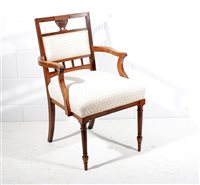 Lot 620 - Edwardian mahogany elbow chair, square back,...