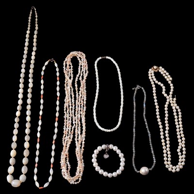 Lot 273 - A collection of cultured pearl and mother-of-pearl necklaces and bracelets.