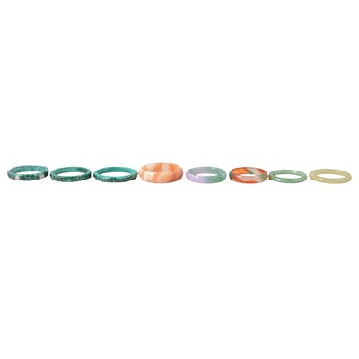Lot 278 - Eight jadeite, malachite, and other upper arm bangles.