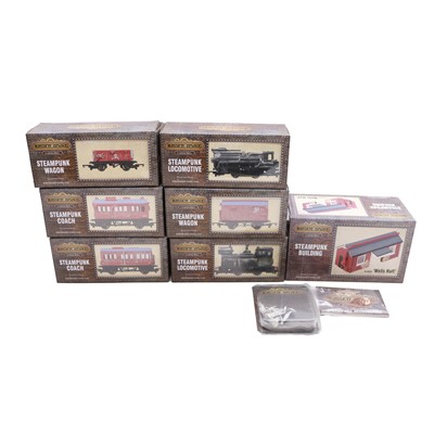 Lot 96 - Bassett-Lowke/ Hornby, two OO gauge Steampunk locos, four wagons, etc