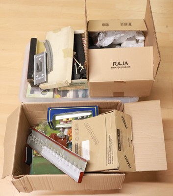 Lot 79 - Three boxes of assorted OO gauge scale trackside buildings, landscaping, and accessories