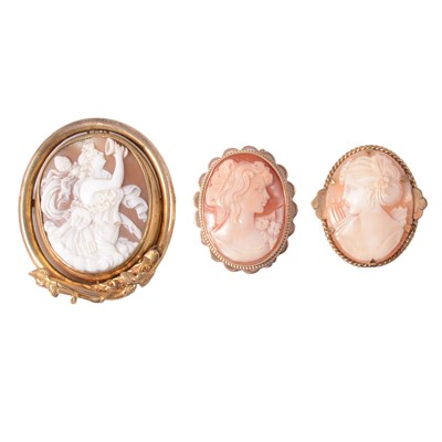 Lot 152 - Three carved shell cameo brooches.
