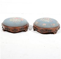 Lot 627 - Pair of Victorian walnut footstools, floral...