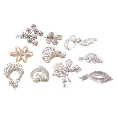 Lot 412 - Ten white paste vintage cocktail brooches.