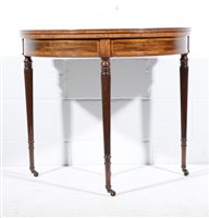 Lot 634 - Victorian mahogany card table, demi-lune form,...