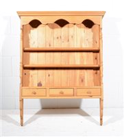 Lot 644 - Set of modern pine wall shelves, shaped apron...