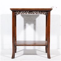 Lot 654 - Chinese hardwood side table, lacquered top,...