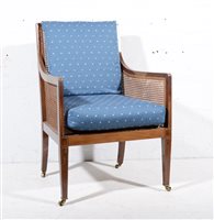 Lot 656 - Edwardian mahogany library chair, caned panels,...