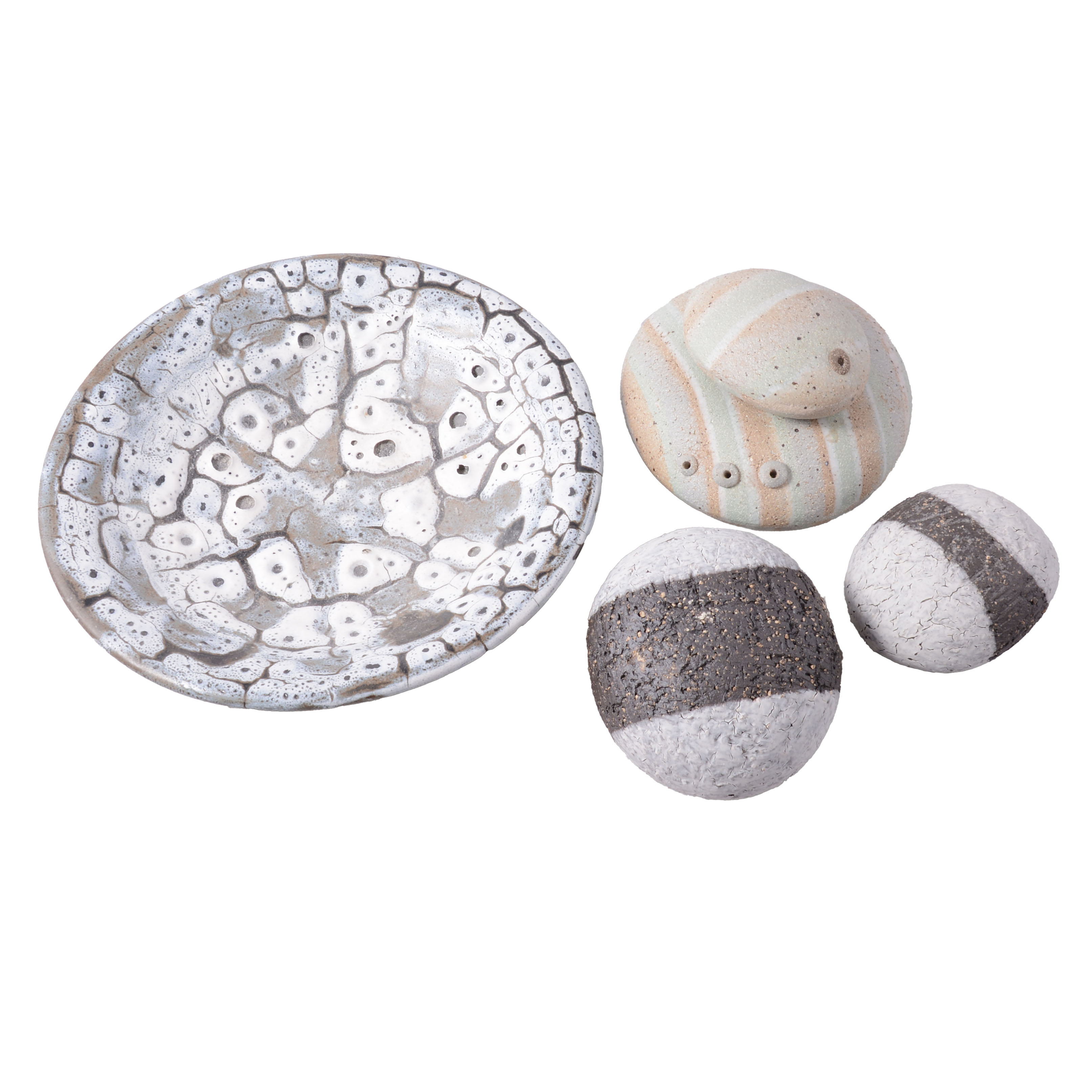 Lot 105 - Studio pottery: four stoneware pebble forms,