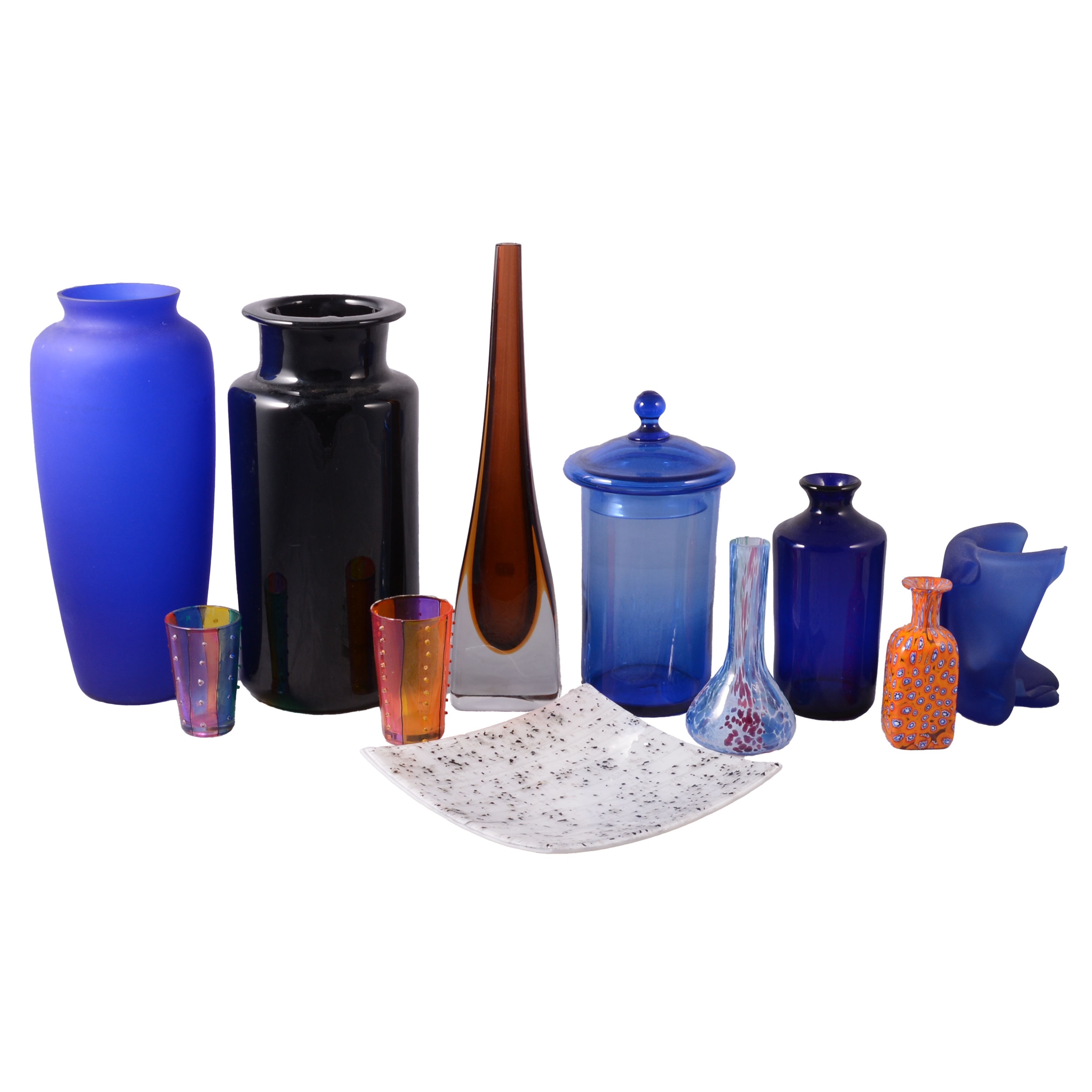 Lot 145 - Mid-century glass vase, quantity of blue