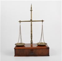 Lot 359 - Set of brass beam balance scales, with a...