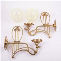 Lot 25 - Pair of Art Nouveau brass wall brackets, with...