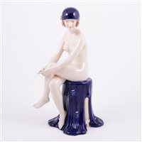 Lot 50 - Royal Dux, an Art Deco figure of a Bather,...