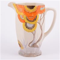Lot 91 - Clarice Cliff, 'Rhodanthe' an Athens shape jug,...