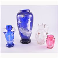 Lot 131 - Victorian blue glass vase, enamelled in the...