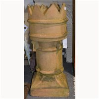Lot 571 - Earthenware castle top chimney pot, 73cm; wall...
