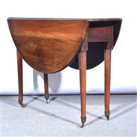 Lot 489 - George III mahogany drop leaf table, oval top,...