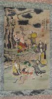 Lot 71 - Chinese scroll, figures by a willow tree,...