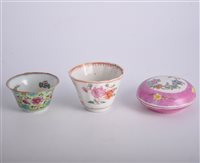 Lot 59 - Chinese pink ground cushion shape circular box,...