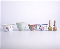 Lot 18 - Celadon beaker, decorated with fish, 6cm; a...