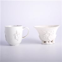 Lot 31 - Chinese Blanc de Chine libation cup, moulded...