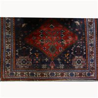 Lot 582 - Hamadan small carpet, three joined lozenge...