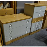 Lot 589 - Three drawer oak veneer and white laminate...